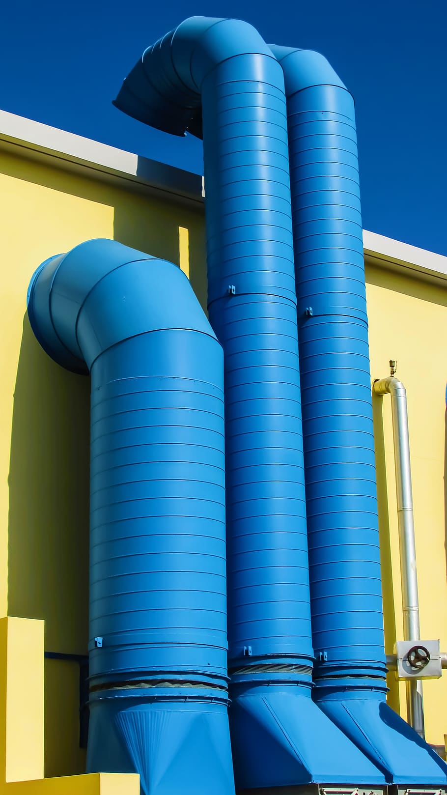 boiler, chimney, pipe, blue, structure, metal, factory, industry