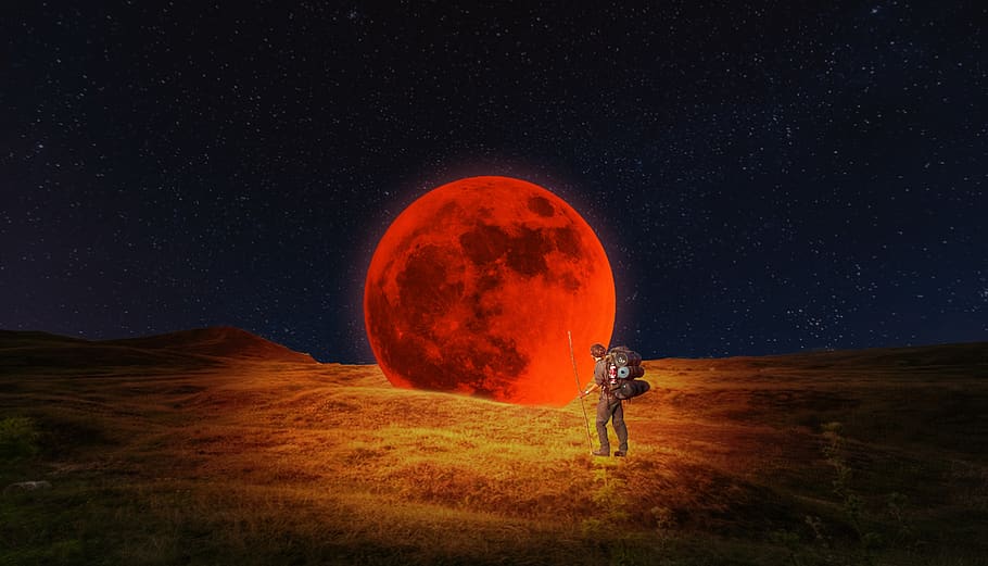 bloodmoon, creativity, space, astronomy, star - space, night HD wallpaper