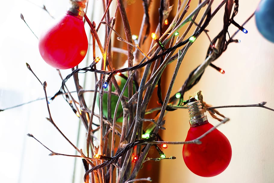 lights, branches, blur, green, bright, christmas decor, christmas decorations HD wallpaper