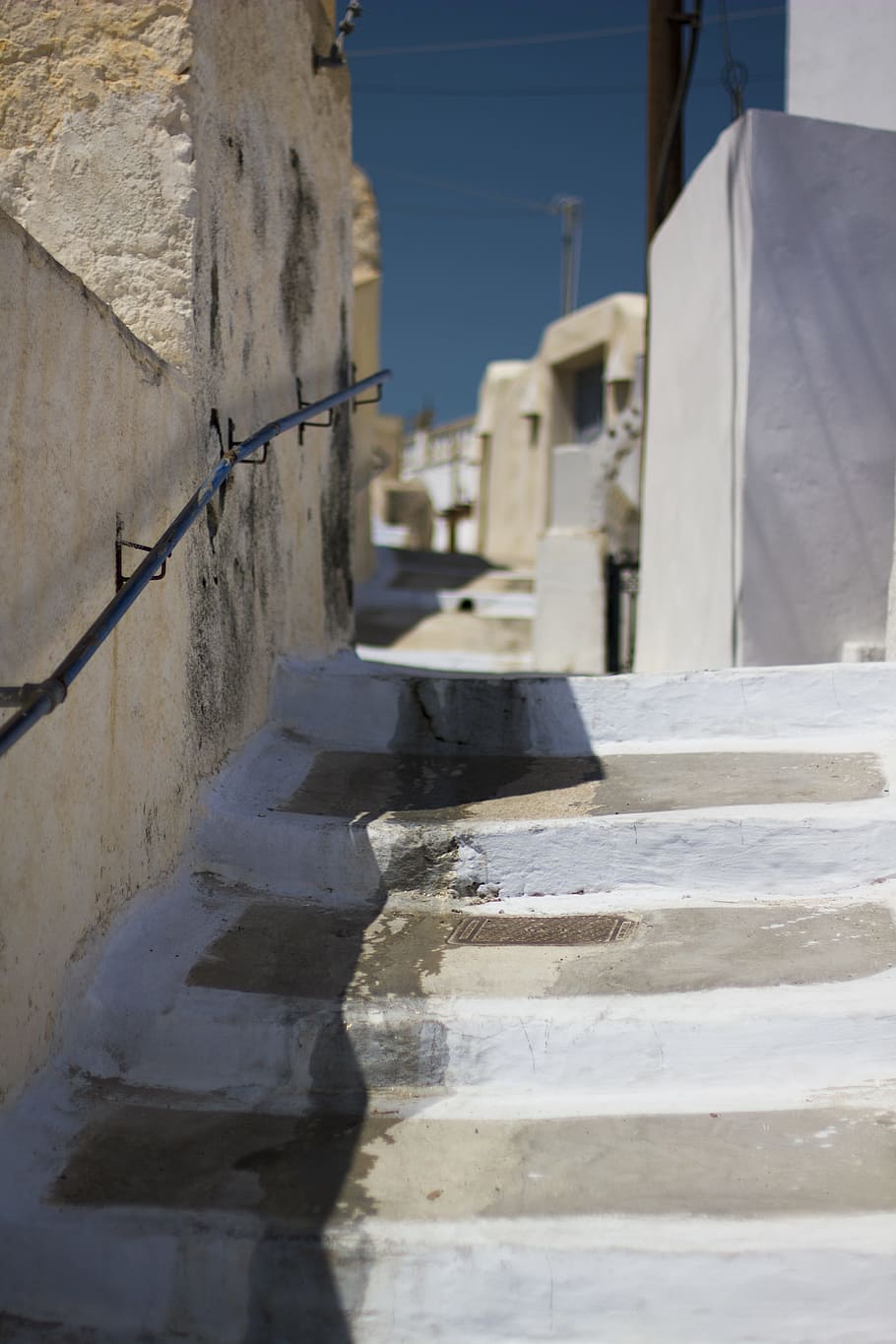 santorini, megalochori, stairs, people, greece, architecture, HD wallpaper