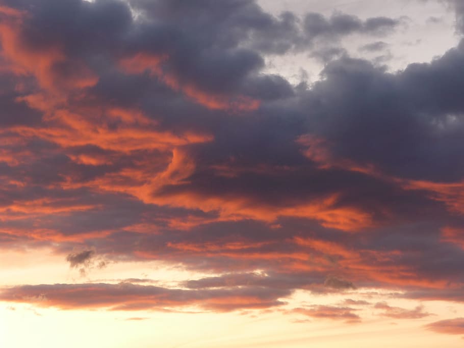 evening sky, sunset, weather mood, clouds, afterglow, cloud - sky HD wallpaper