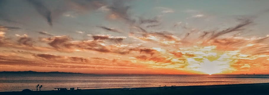 sunset, pacific, beach, water, nature, beauty in nature, scenics HD wallpaper