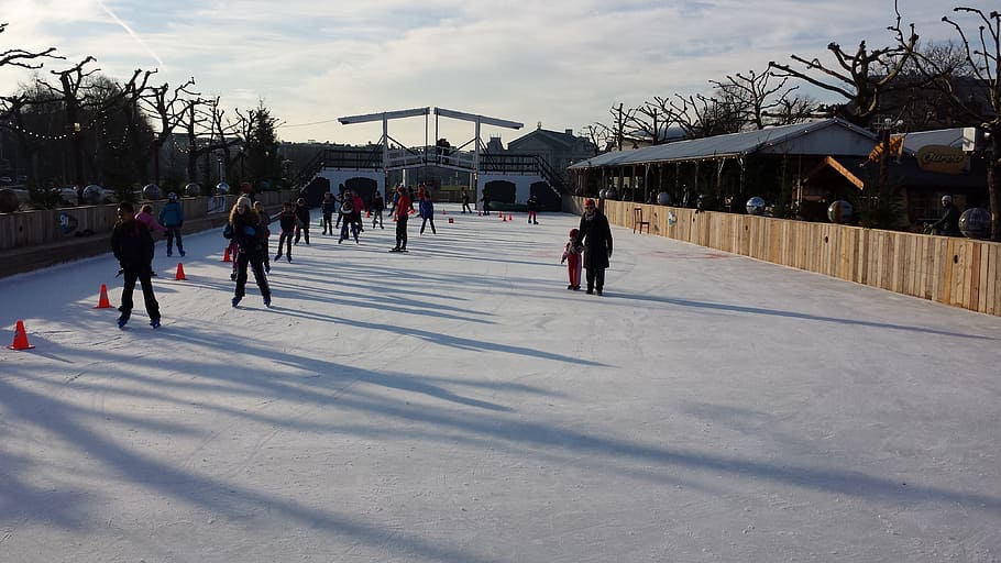 amsterdam, ice skating, bridge, group of people, sport, real people HD wallpaper
