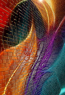 orange, purple, and teal abstract painting, graphics, imagination HD wallpaper