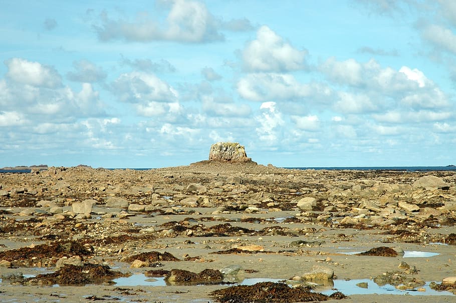 brittany, ebb, tides, rocky coast, france, sea, sky, landscape, HD wallpaper