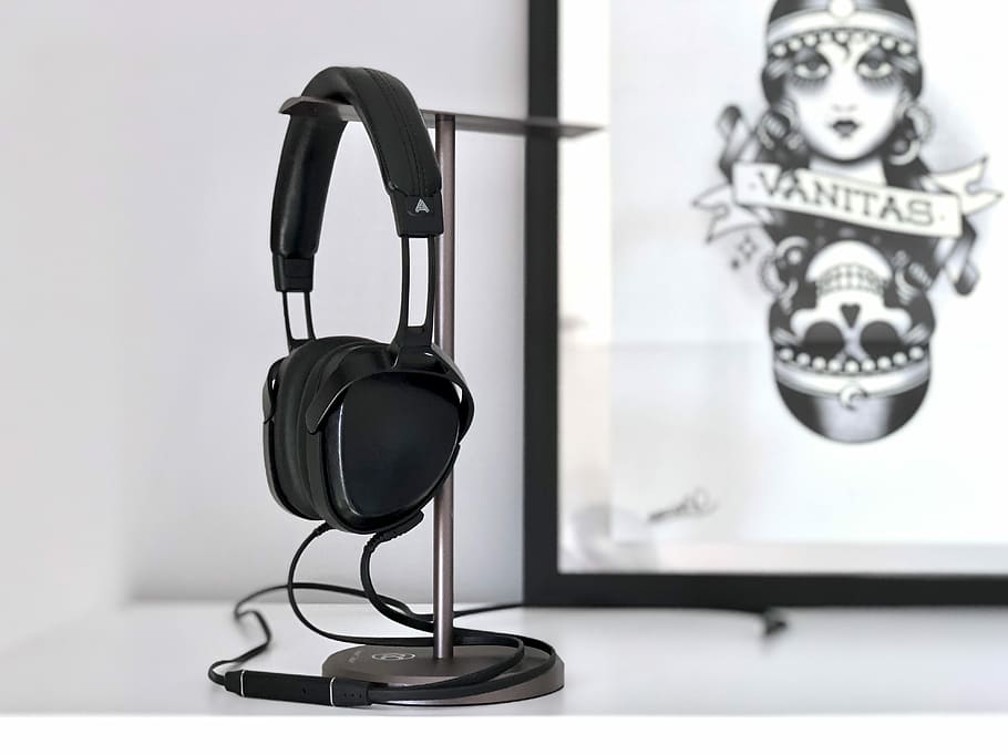 black headphones, technology, computer, team, music, indoors HD wallpaper