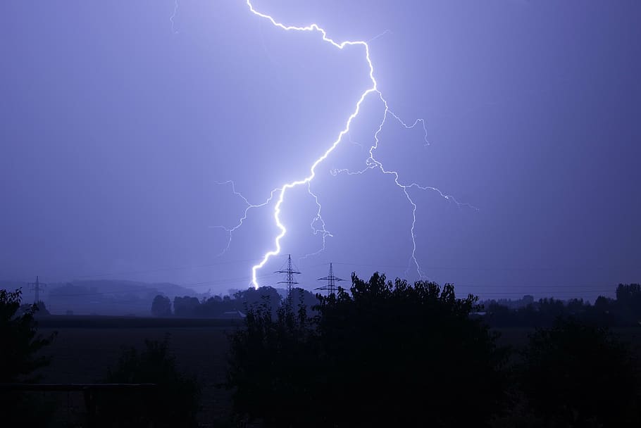 lightning striking trees, flash, electricity, thunderstorm HD wallpaper