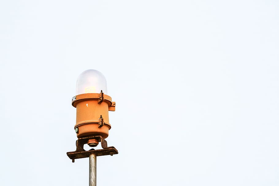 orange post lamp, low angle view of orange framed light post HD wallpaper