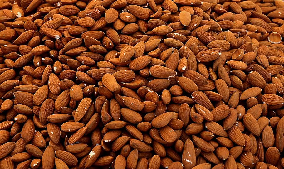 brown coffee beans, almonds, cores, nuts, fruit, food and drink HD wallpaper