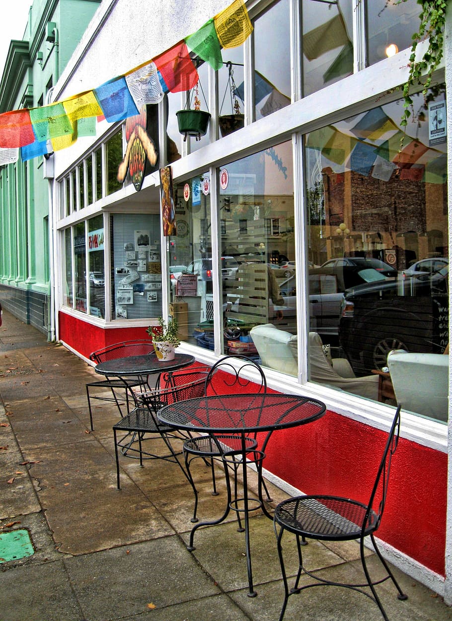 cafe, restaurant, retro, diner, architecture, chair, building exterior, HD wallpaper