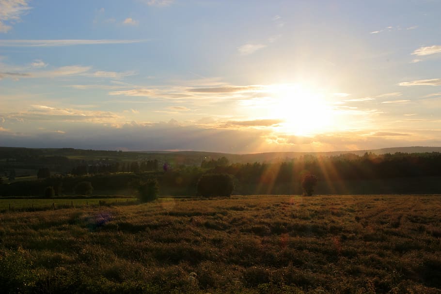 Sunset, Sunbeam, abendstimmung, evening sky, setting sun, clouds HD wallpaper
