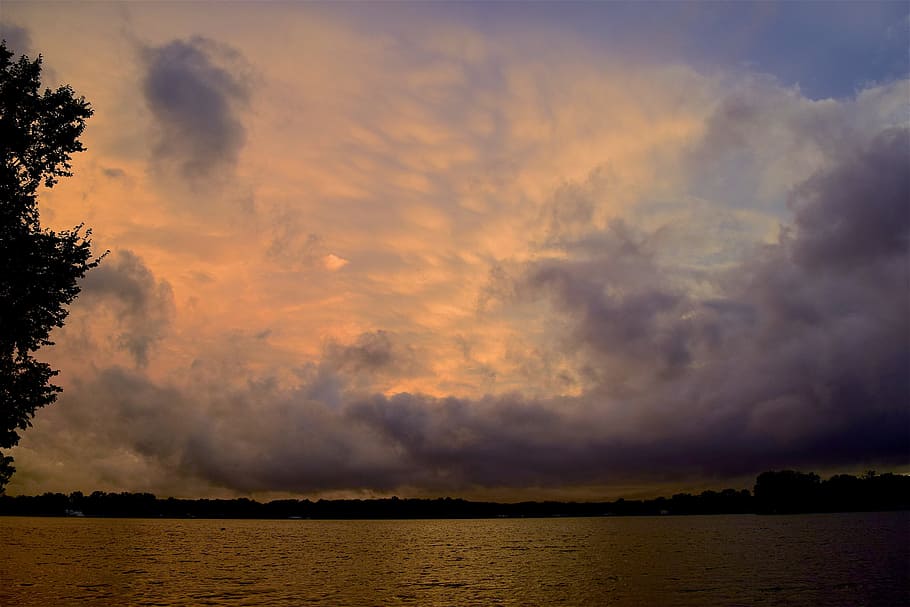sunset, clouds, sky, lake, nature, landscape, summer, light HD wallpaper