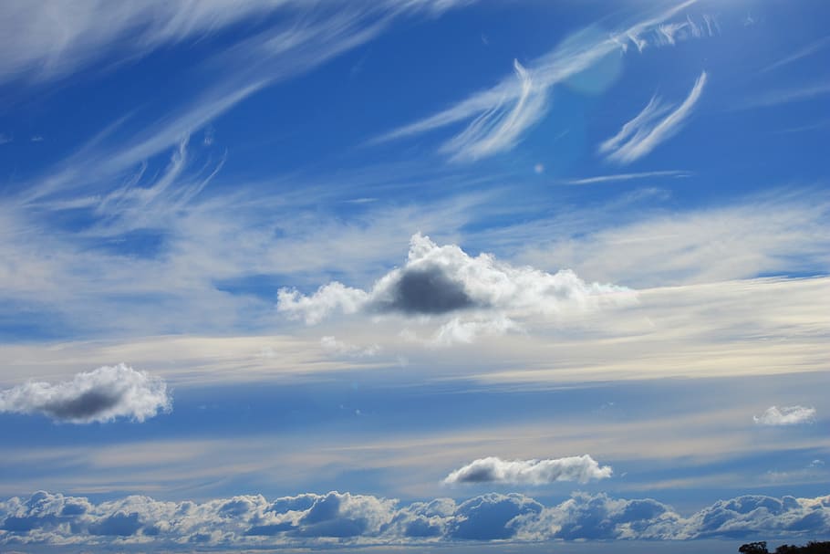 white cumulus clouds under blue sky at daytime, landscape photography HD wallpaper