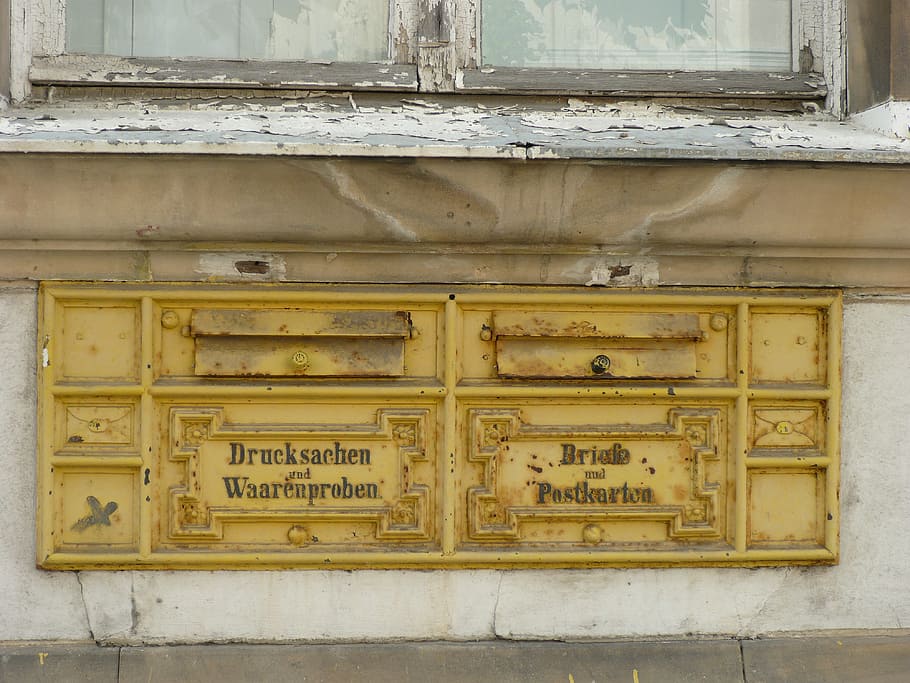 mailbox, old, post, stainless, weathered, yellow, architecture HD wallpaper