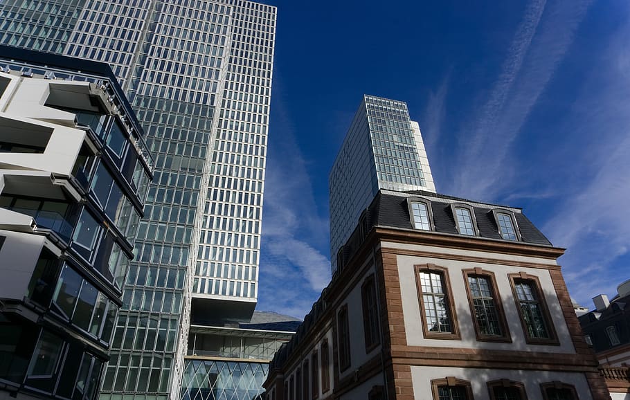 frankfurt, skyscraper, architecture, light, shadow, built structure HD wallpaper