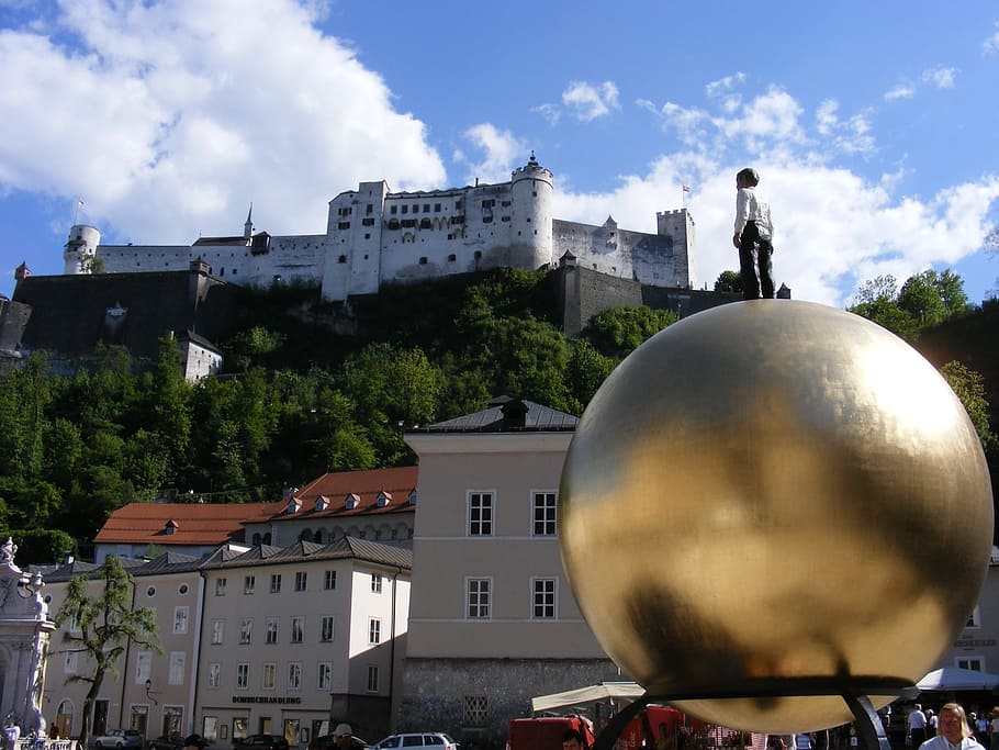 Salzburg, Austria, City, Statue, Mood, hohensalzburg fortress, HD wallpaper