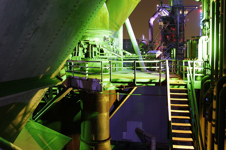 industry, landscape, river, stop, green color, technology, factory HD wallpaper