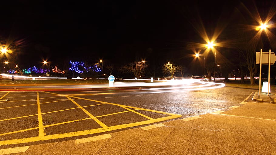 Traffic, Night, Paint, Light, Round, roundabout, cars, head HD wallpaper