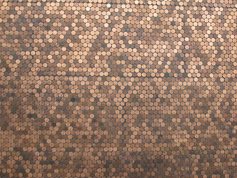 Pennies, Copper, Currency, Wall, Art, coins, panel, textured