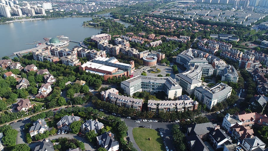 aerial, small town, building exterior, architecture, built structure HD wallpaper