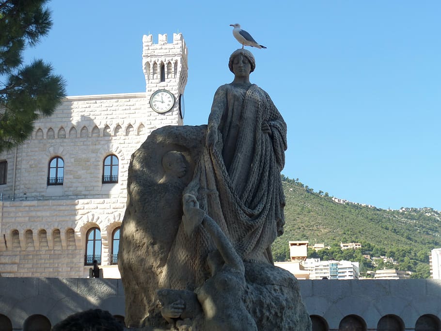 statue, seagull, surprise, dirty, thinking, architecture, art and craft HD wallpaper