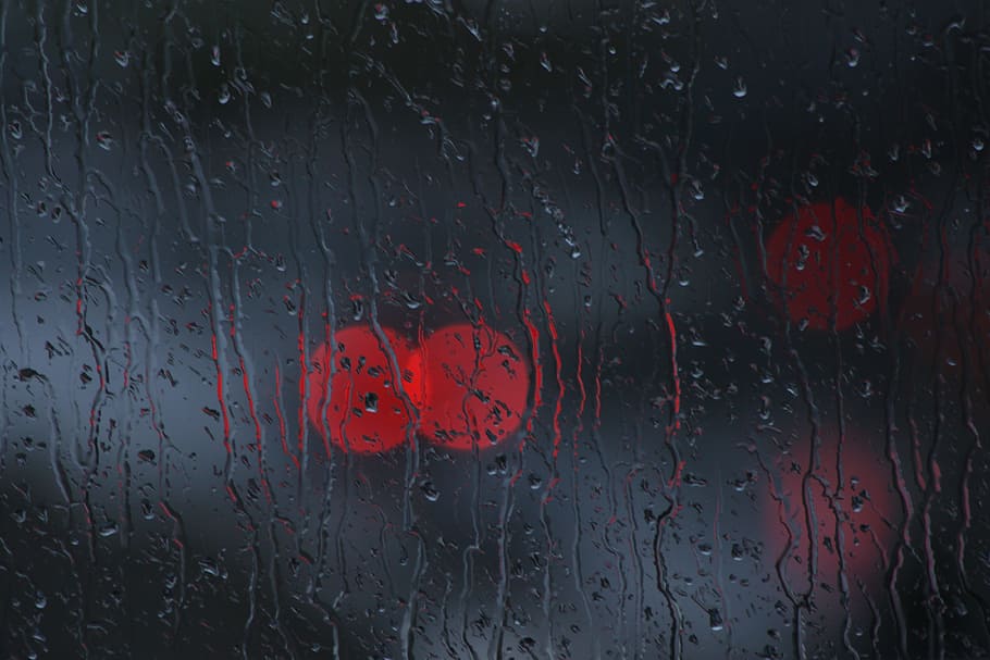 Window, Bokeh, Glass, Dark, Red, rain, no people, close-up HD wallpaper