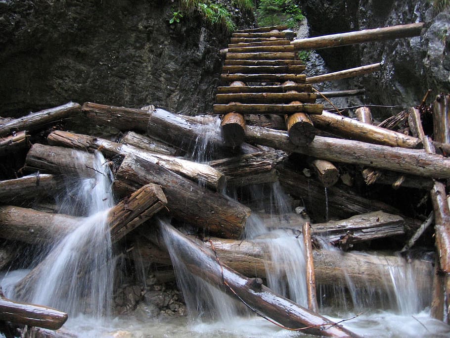 timber, wood, forest, trees, woods, water, river, stream, cascade HD wallpaper