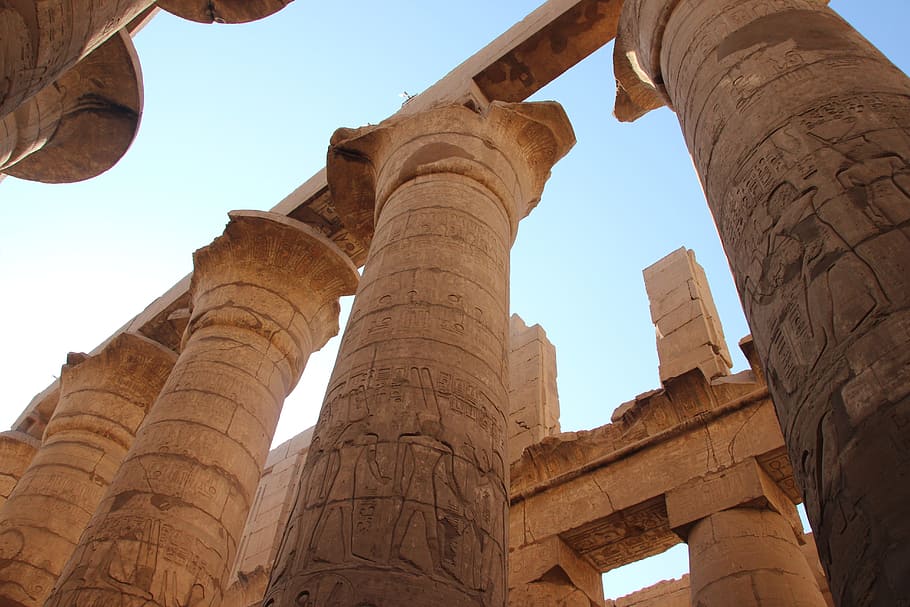 low-angle photography of stone structure, Egyptian Temple, Hieroglyphs, HD wallpaper