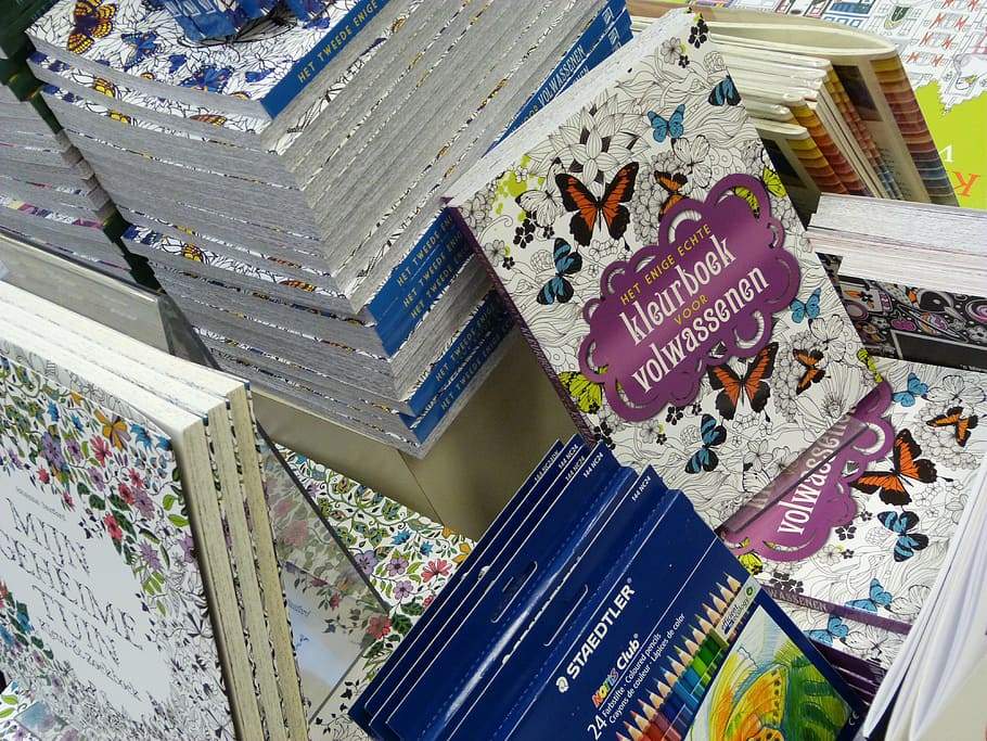 books, colors, coloring book, text, high angle view, architecture HD wallpaper