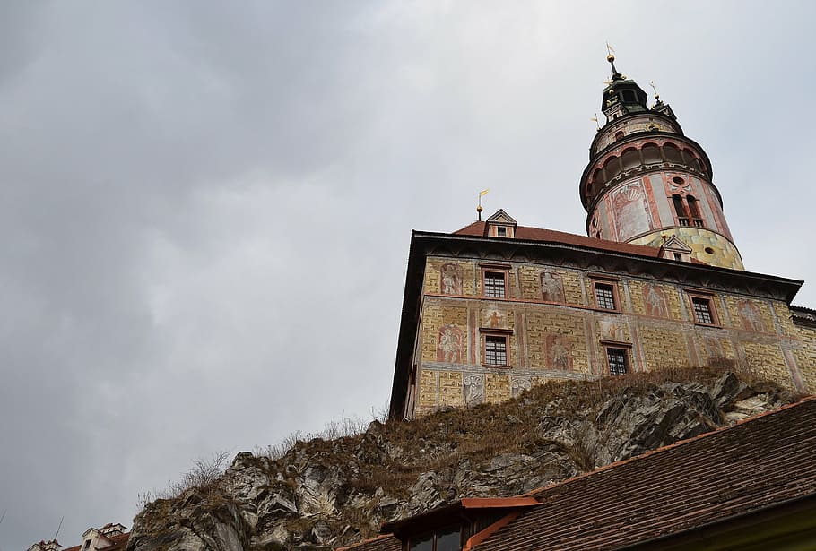castle, czech krumlov, tower, architecture, church, history HD wallpaper