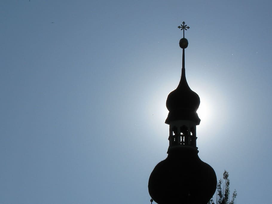 Church, Tower, Steeple, Sun, sky, silhouette, barbara church HD wallpaper