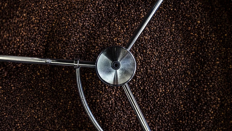 gray metal tool, black bean lot, coffee grinding, grinder, brown HD wallpaper