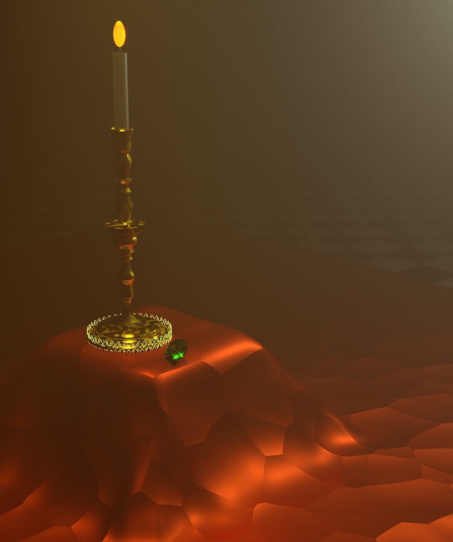 candle, gold, emerald, illuminated, indoors, lighting equipment HD wallpaper