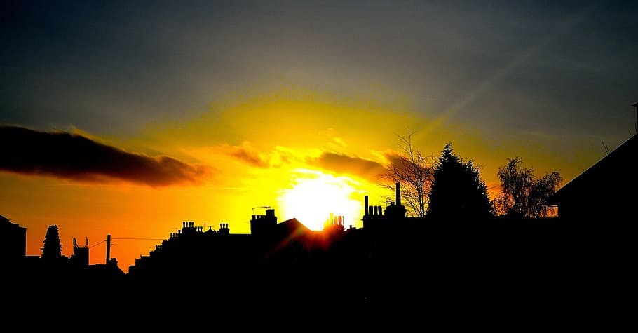 Clouds, Spring, Night, Sky, Tree, trees, sunset, red, seasons HD wallpaper
