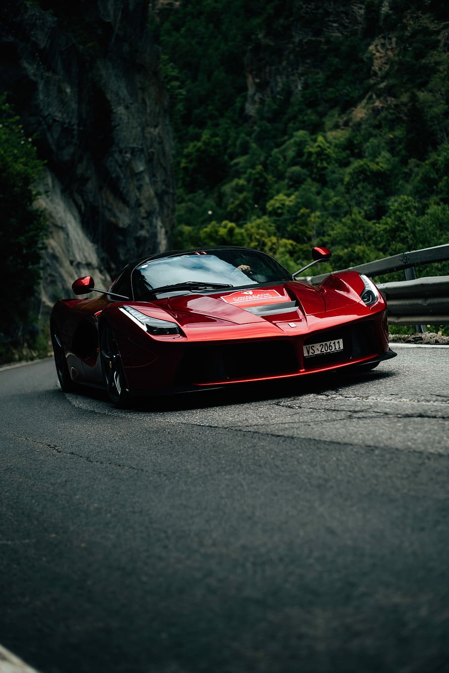 LAFERRARI, red Ferrari LaFerrari sports coupe on gray road, moody