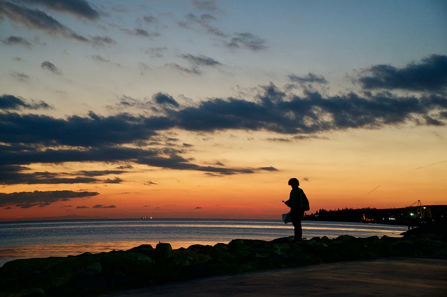 sunset, dala, beach, turkey, male, silhouette, in the evening HD wallpaper