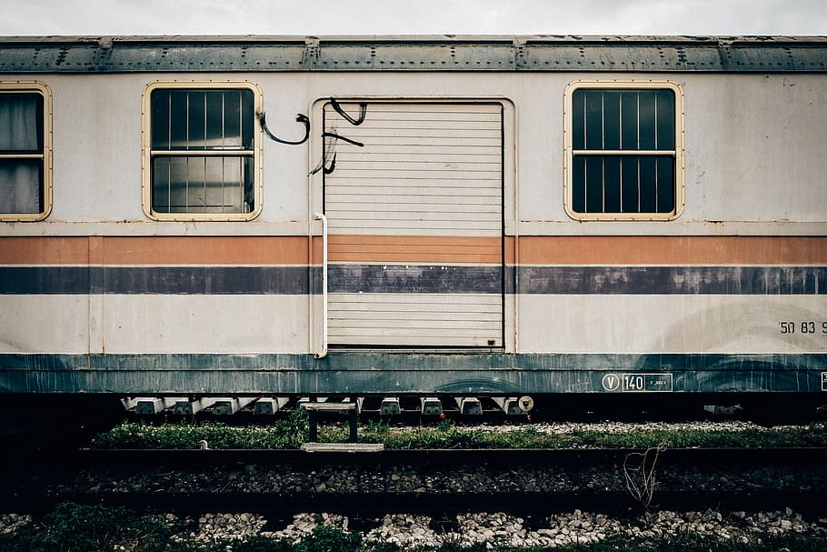 white and orange train on railway, untitled, Old Train, railroad Track HD wallpaper