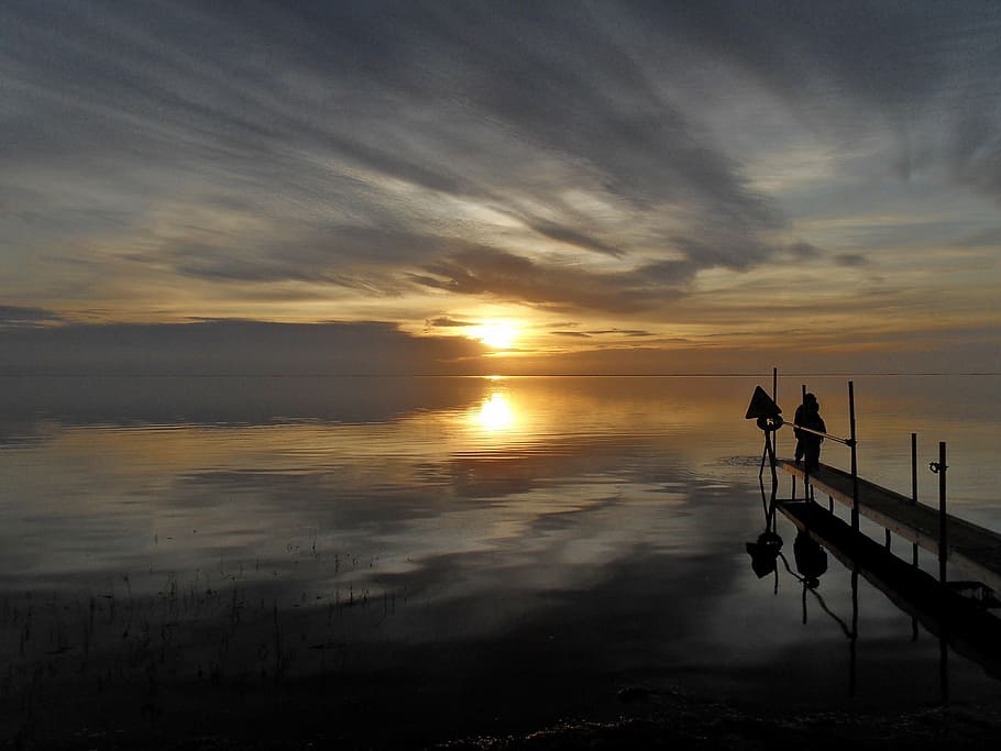 danmark, sundown, water, clouds, sea, ocean, pier, sunset, sky HD wallpaper
