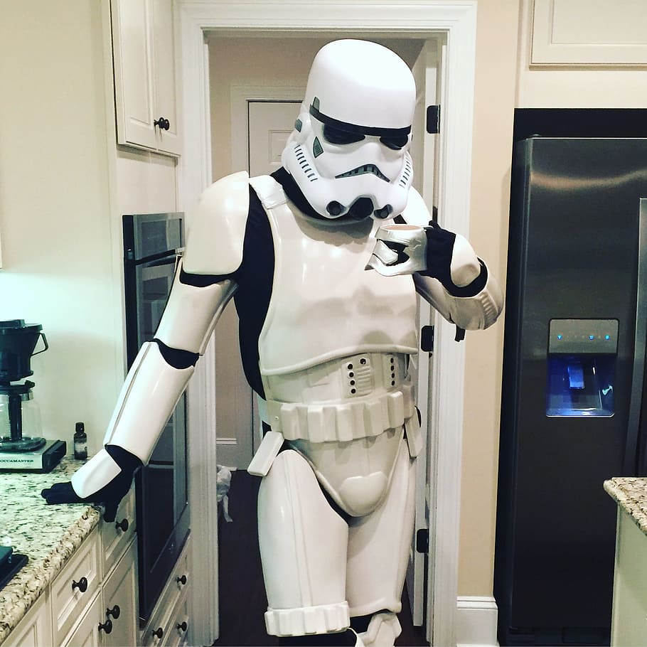 Stormtrooper, Coffee, funny, people, men, machinery, technology HD wallpaper