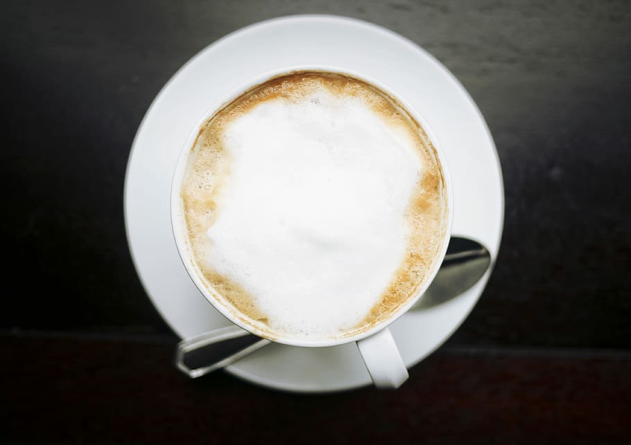 white ceramic cup with coffee, white and brown liquid in white mug on saucer HD wallpaper
