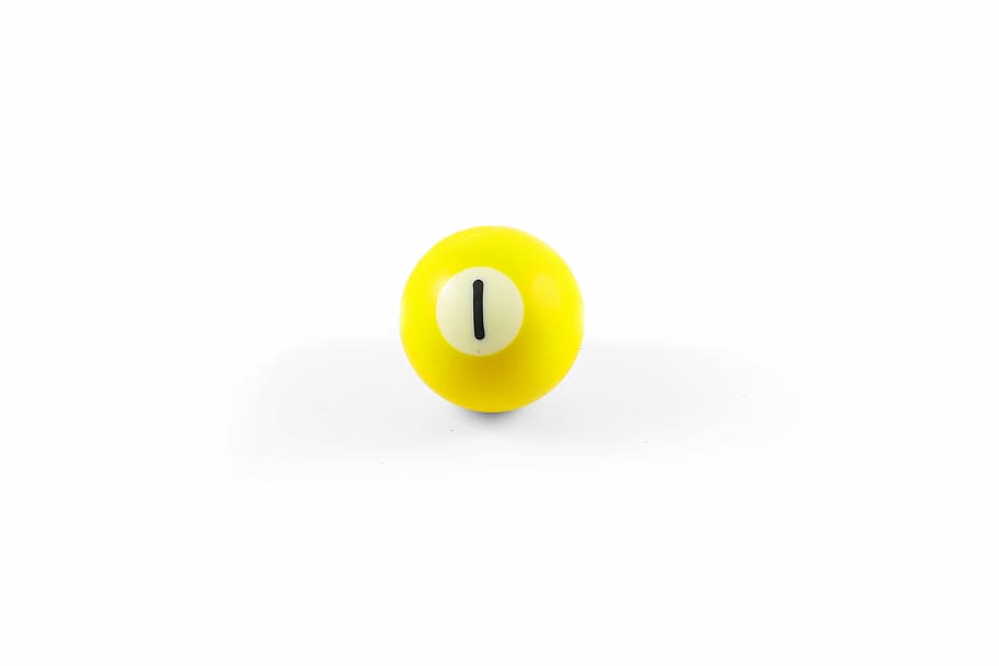 yellow 1 pool ball on white surface, Closeup, Life, symbol HD wallpaper