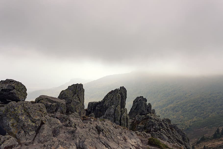 Mountain Peak, Clouds, Fog, Landscape, nature, sky, travel HD wallpaper