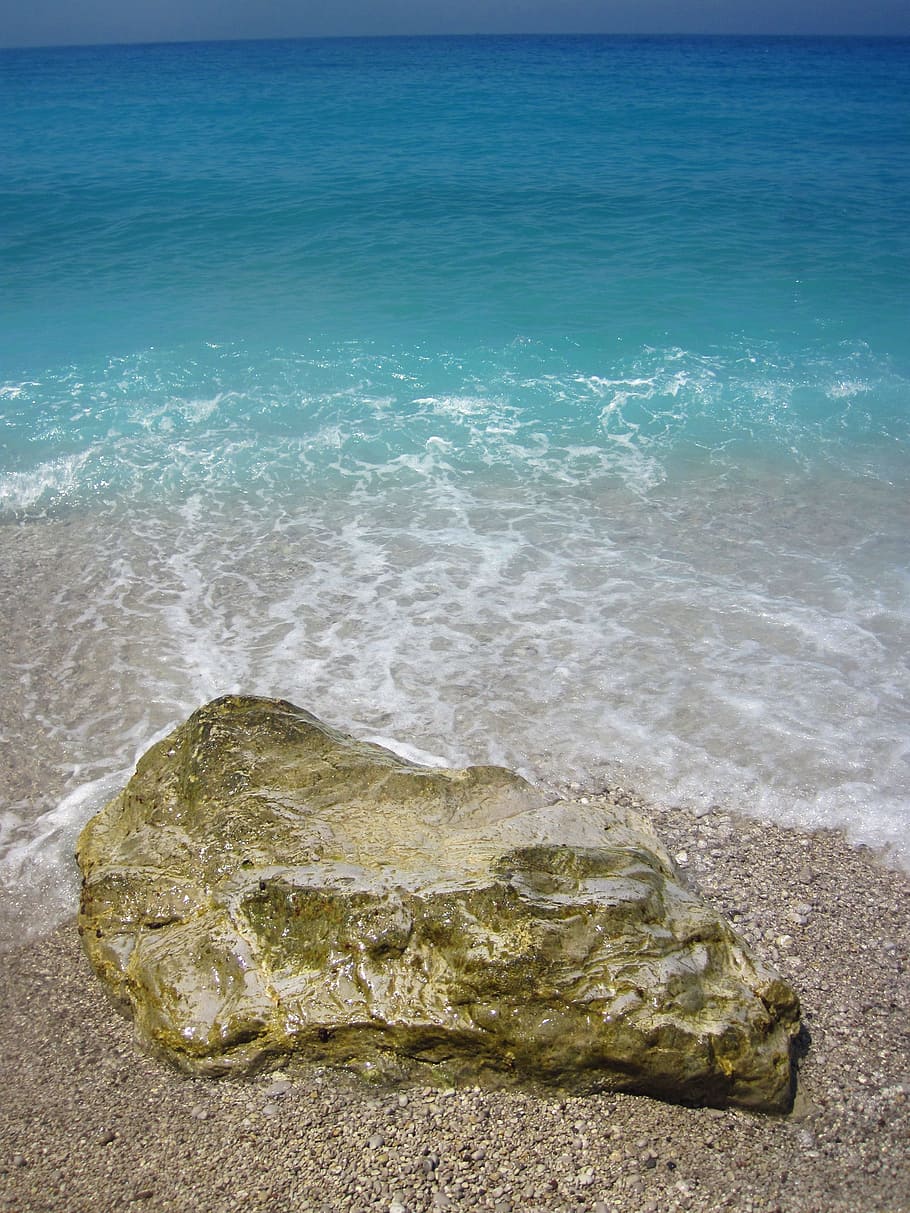 Bay, Beach, Foam, Fresh, blue, large, nature, ocean, rock, sand HD wallpaper