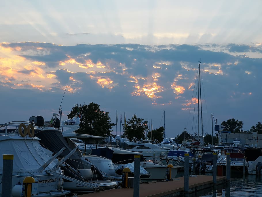 marina, sunset, sky, nautical vessel, cloud - sky, transportation HD wallpaper
