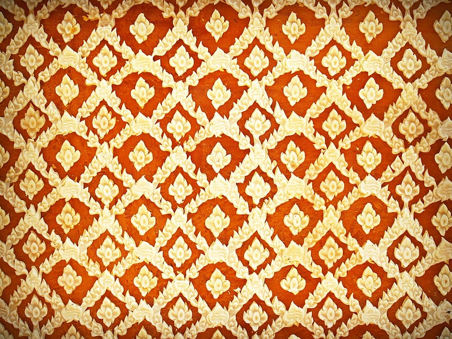 beige and red floral mat, pattern, thailand, decoration, carvings, HD wallpaper