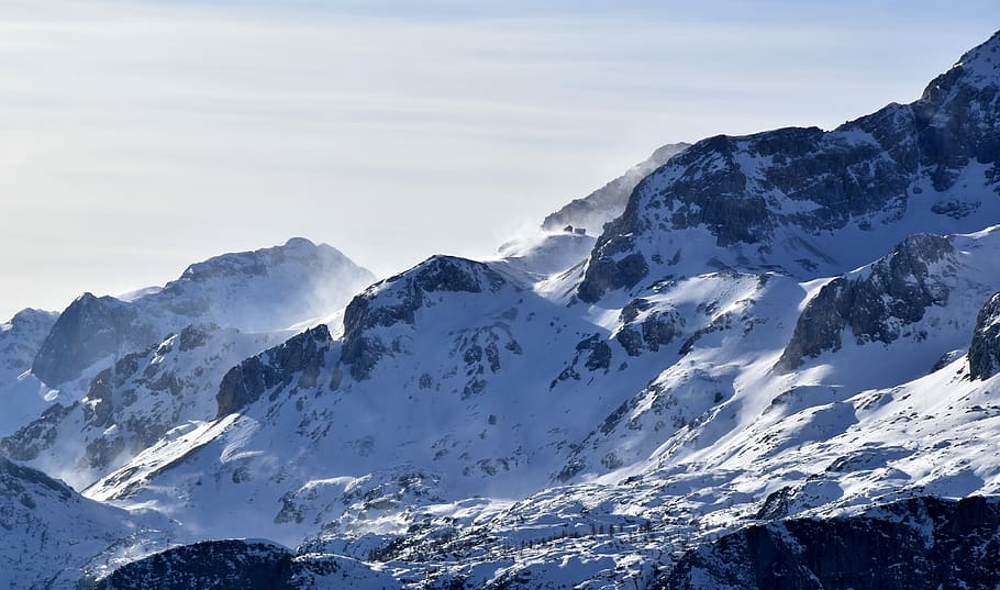 snow covered mountains under white clouds at daytime, photograph of show mountain HD wallpaper