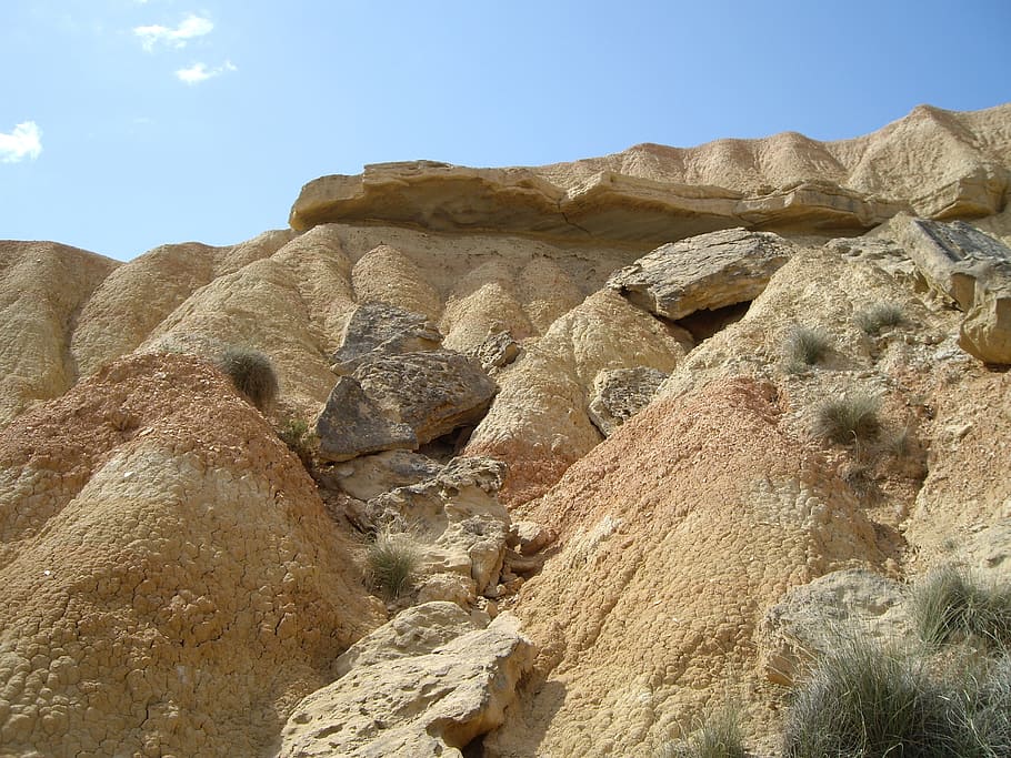 desert, bardenas, heat, rock, sky, rock - object, rock formation HD wallpaper