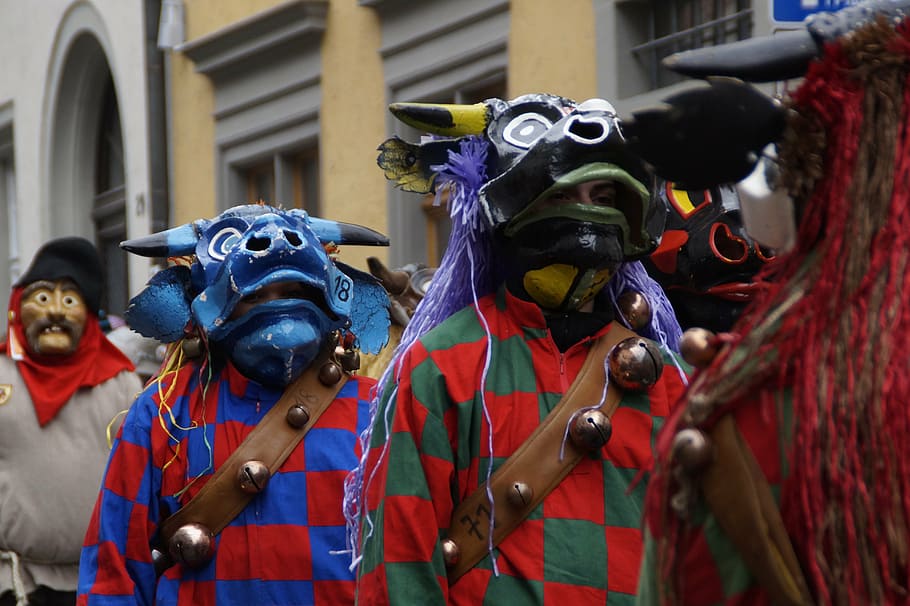 cow, cows, bauer, isny, laughing cow, strassenfasnet, fools jump HD wallpaper