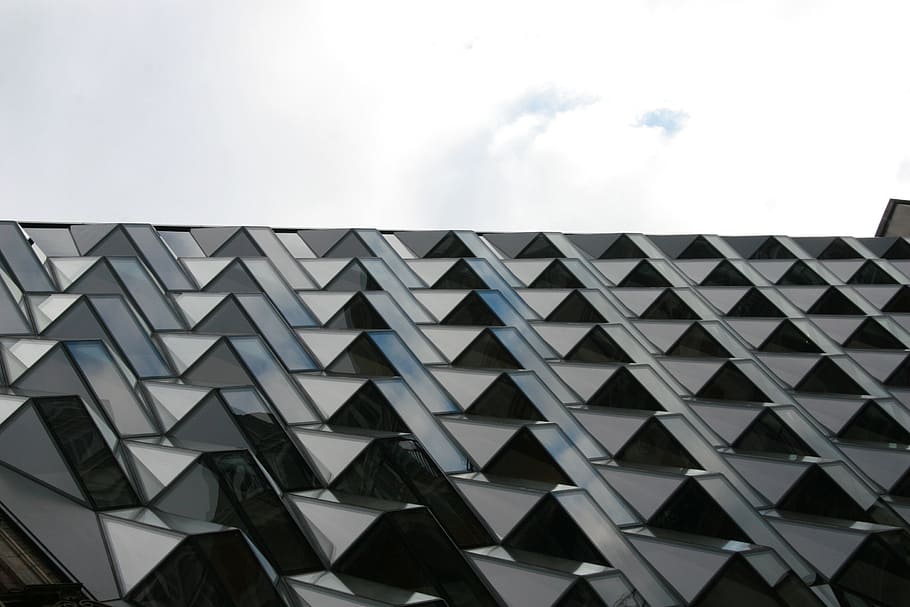 wall, glass, windows, architecture, modern building, abstract pattern HD wallpaper