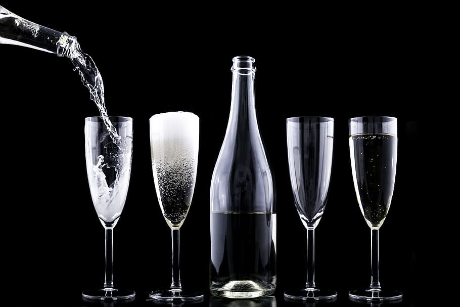 Champagne being poured into glasses, food/Drink, alcohol, drinks